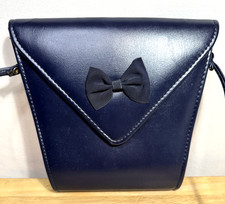 Vintage 1950s 60s Shoulder Bag Made in Britain Handbag Leather Navy Bow MCM RARE