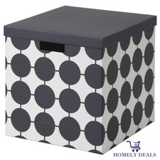 IKEA TJENA Storage Box with Lid White/Black Dotted 32x35x32 cm Fits KALLAX Unit