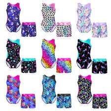 Girls Gymnastics Leotards Dance Outfits with Shorts Set Ballet Tank Unitards