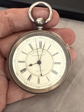 Silver centre seconds chronograph pocket watch 188 Gram 60mm Need Service 9k Sid