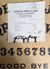 Haunted Antique Carl Tanzler Rare Funeral Bill Key West Necrophile Criminal Rare