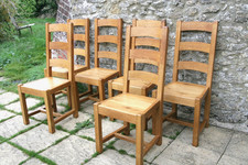 Set of 6 Fantastic Rustic French Oak Ladder Back Oak Seat Farmhouse Chairs