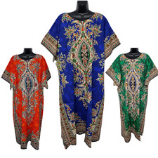 New Womens 100% COTTON Long Kaftan Dress Summer Dashiki African Print One Size 