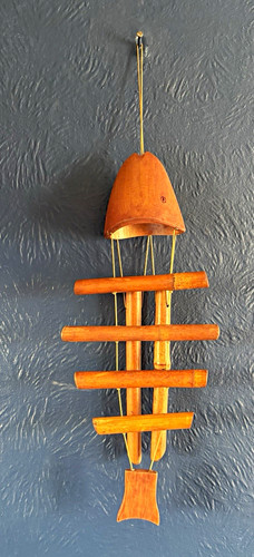 Rustic brown wooden wind chime - brown,