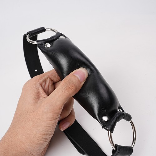 Leather open mouth gag bone - open,