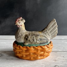 19th Century Miniature Staffordshire Hen On Nest Egg Holder Folk Art C 1870