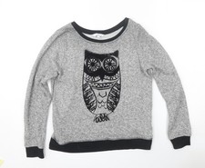 New Look Womens Grey Owl Crew Neck Long Sleeve Pullover Jumper Size 12