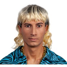 Mens Joe Exotic Tiger Man Blonde 1980's King Fancy Dress Costume Mullet Wig