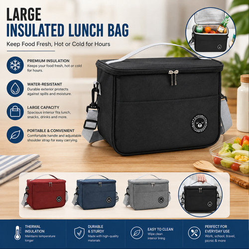 Large insulated lunch bag - insulated,