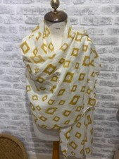 MATALAN chiffon scarf wrap cover up ochre geo pattern & metallic  oblong S1229
