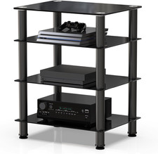 Black 4-Tier Glass HiFi Rack AV Stand w/ Tempered Shelves 40kg Capacity