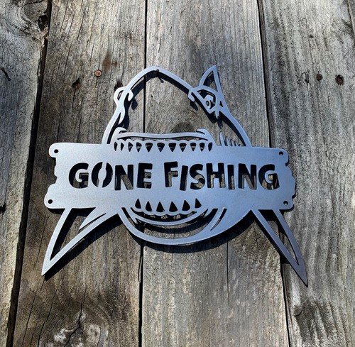 Gone fishing steel wall art - fishing,