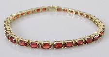 9ct Gold Bracelet - 9K Yellow Gold Multi Oval Garnet Link Bracelet