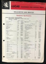 ROLLS ROYCE BENTLEY T SILVER SHADOW PHANTOM VI EQUIPMENT SPECIFICATION SHEET 69