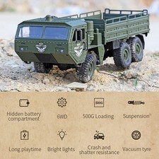 6x6 Military RC Off-road Truck Climbing Car Green 2 Battery 6 PCS Min