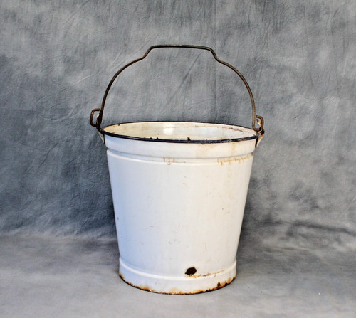 Large vintage enamel bucket - vintage,