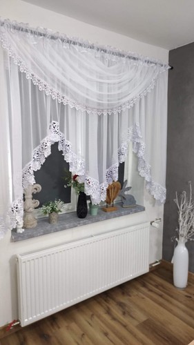 White lace window curtain - white,