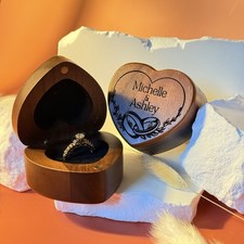Custom Engraved Heart Wooden Ring Box, Engagement, Anniversary, Wedding Gift