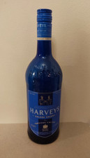 Empty Blue Harveys Solera Sherry Glass Bottle 1 litre