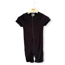 Ladies Pretty Little Thing Black Ribbed Zip Front Unitard Playsuit Size M, 10-12
