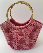 M&S Per Una Basket Weave Raffia Straw Summer Tote Bag/Bamboo handles Handbag