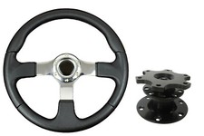 F2 CHROME Sports Steering Wheel + Quick Release boss 42BK BLACK