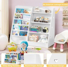 Kids Storage Rack Sling Book Shelf Organizer Childrens Wooden Bookcase Bookshelf