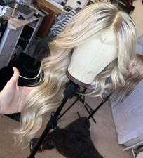 24" light blonde light brown rooted invisible knots lace frontal wig human hair