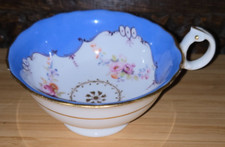 Antique Ridgeway China Flowers Blue Pink  Cup with Gold Gilding ( small chip )
