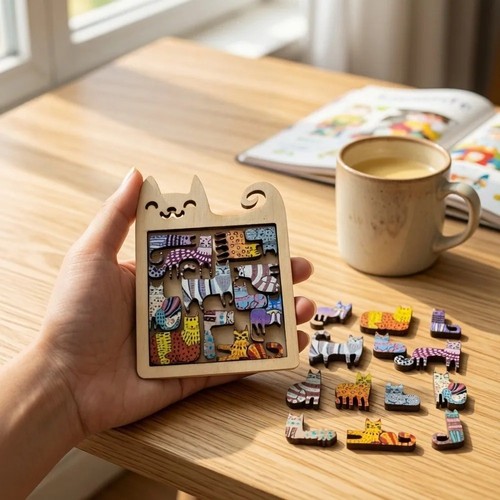 Wooden cat shaped puzzle toy - puzzle,