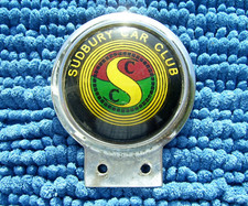 VINTAGE 1960s SUDBURY CAR CLUB BUMPER BADGE ~ SUFFOLK CLASSIC MOTOR EMBLEM RARE