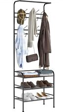 Coat Rack and Shoe Storage Metal Hall Tree Hallway Clothes Stand with 10 Hooks