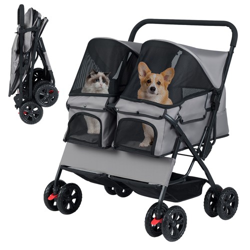 Double pet stroller with - double,