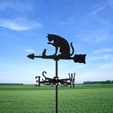 Black Cat Weathervane Iron Metal Weather Vane for Cottage Lawn Roof Mount