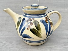 VINTAGE JOHN WEBB STUDIO POTTERY TEAPOT BLUE FLORAL STRIPED CERAMIC SIGNED