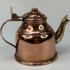 VINTAGE FRENCH UNUSUAL UNUSUAL SMALL COPPER TEAPOT WITH BRASS SPOUT