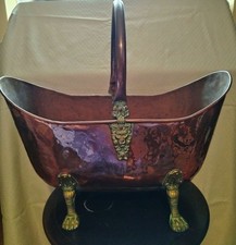 Large (46cm) Victorian Antique Copper & Brass Lion Mask Paw Feet Log Bucket