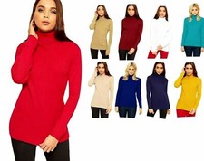 WOMEN LADIES RIBBED POLO NECK