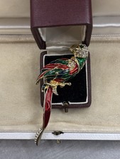 Vintage Parrot Macaw Brooch Pin Red Green Blue Enamel Rhinestone Gold Tone