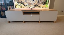IKEA Besta TV Bench Oak Effect, 180 X 40 X 42 Cm With Storage And Grey Doors