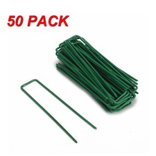 50 U PINS GREEN ARTIFICIAL GRASS TURF GALVANISED METAL PEGS STAPLES WEED HOOKS 