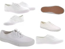 Adults Lace up White Pumps Plimsolls Beach Holiday Gym Sports Every Day Shoes