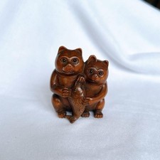 Japanese Netsuke Cat with Fish