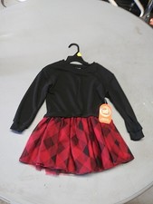 Wonder Nation Toddler Girls Tutu Dress with Long Sleeves 3T Buffalo Plaid Red