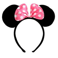 Minnie Mouse Ears Headband Velvet Ears with Pink Bow Fancy Dress Hen Night