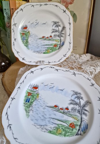 1930s cottage scene plates - cottage,