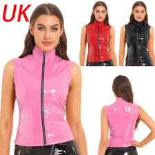 Womens Sexy Leather Zipper Open Tank Tops Motorcycle Biker Vest Shirt Waistcoat