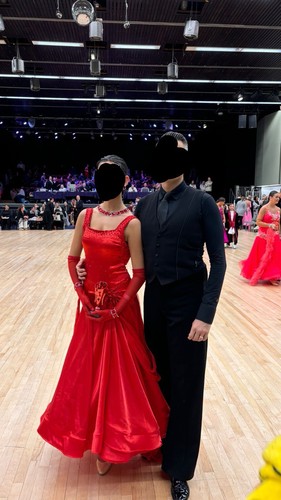 Red satin ballroom dress - satin,