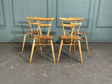 Ercol Stacking Chairs X 4 Green Dot Elm Midcentury