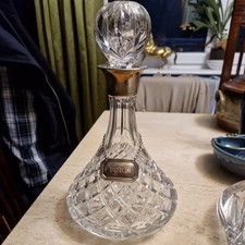 Cut Crystal Glass Silver Mounted Ships Decanter Birmingham 1985 Hallmarked Label